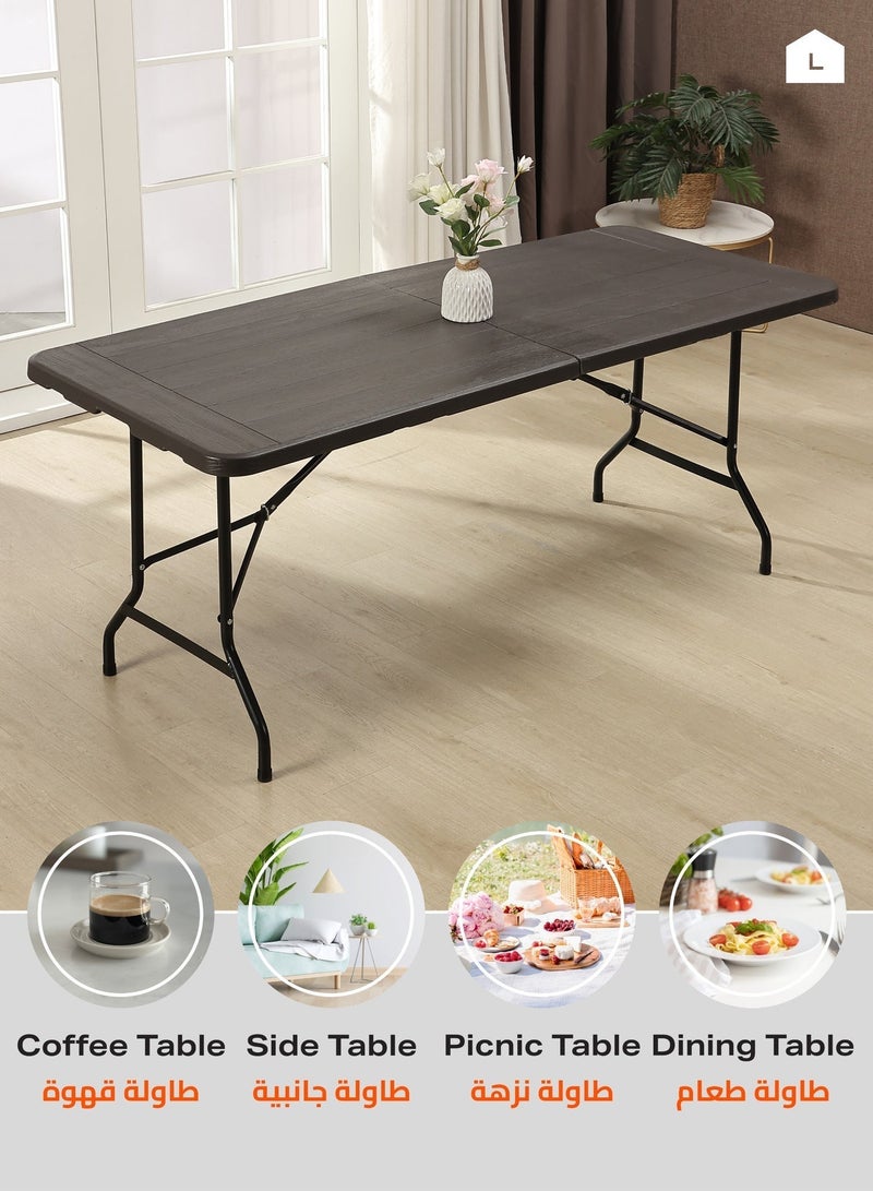 LAWAZIM Folding Plastic Picnic Table -180x73.5x74cm Dark Gray- Lightweight Fold-in-Half Trestle Outdoor Camping Table with Carry Handle & Non-Slip Caps -for Outdoor Events, Camping, Picnics, & BBQ Use - Image 1