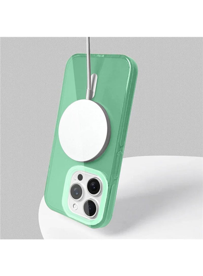 Techie غطاء آيفون 16 برو ماكس ماغسيف عصري شفاف ملون نابض بالحياة بتصميم فلوروسنت مقاوم للصدمات مع تصميم شفاف، قبضة محسّنة وإطار حماية عدسة الكاميرا - أخضر - Image 2