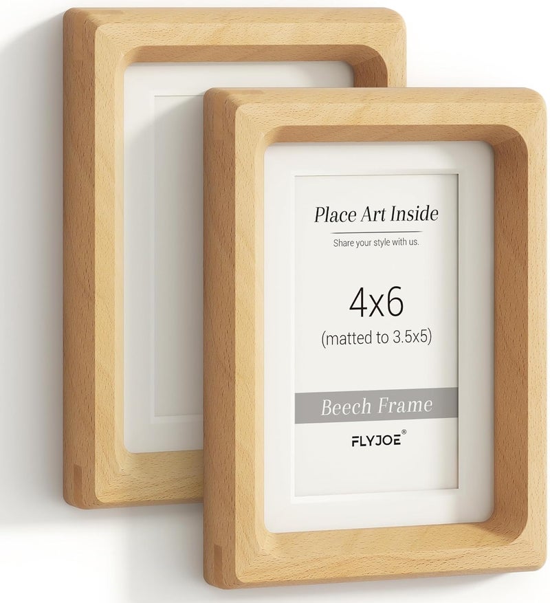 FLYJOE USA-Sourced Beech Wood Picture Frame, 4x6, 2P - Image 1