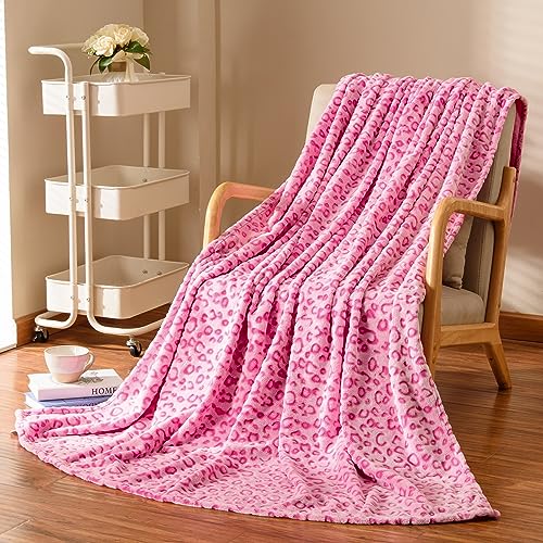 Excervent 3D Leopard Flannel Fleece Throw Blanket, 280 GSM Lightweight Cheetah Blanket for Couch Sofa Bed, Super Soft Cozy Warm Blankets, 50x60 inches, Pink - Image 1