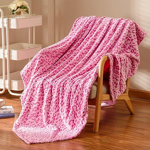 Excervent 3D Leopard Flannel Fleece Throw Blanket, 280 GSM Lightweight Cheetah Blanket for Couch Sofa Bed, Super Soft Cozy Warm Blankets, 50x60 inches, Pink - Image 2