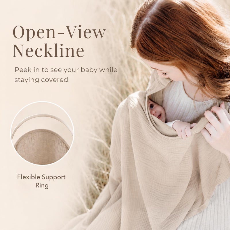 Konssy Muslin Nursing Cover for Baby Breastfeeding, Breathable 100% Cotton Breastfeeding Cover with Rigid Hoop for Mother Nursing Apron, Summer Wheat (BRJ07) - Image 4