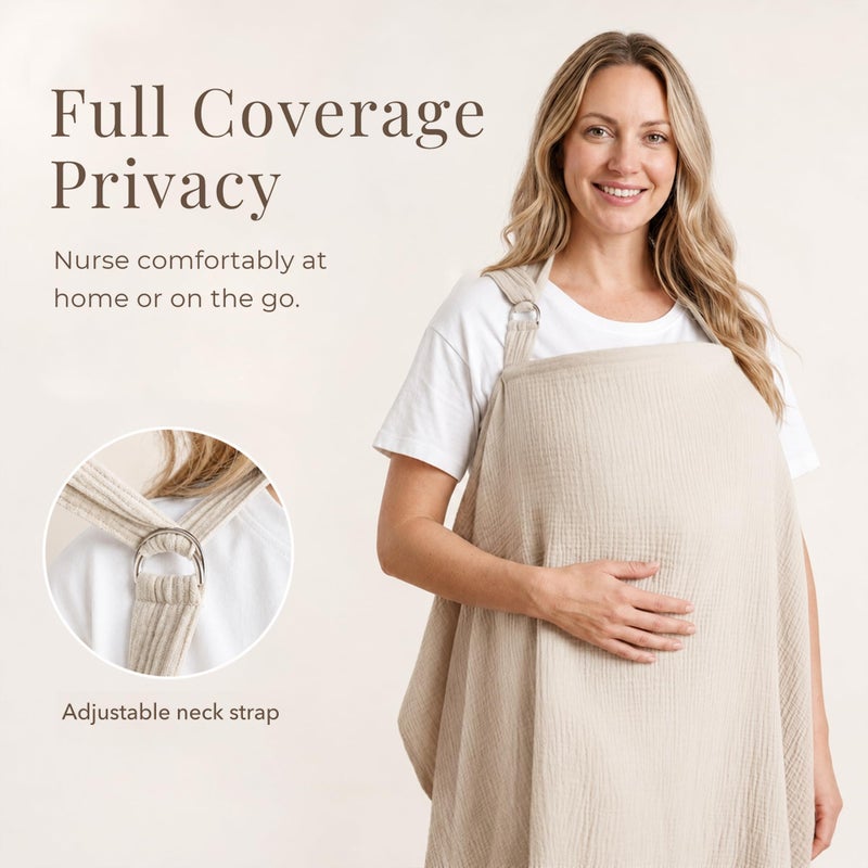 Konssy Muslin Nursing Cover for Baby Breastfeeding, Breathable 100% Cotton Breastfeeding Cover with Rigid Hoop for Mother Nursing Apron, Summer Wheat (BRJ07) - Image 2