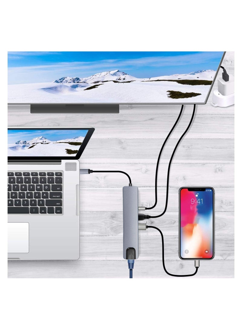 USB C Hub (8 in 1 Multifunction Adapter for MacBook & Windows) / USB Docking Station / 4K HDMI, HDTV, SD/TF card - Image 5