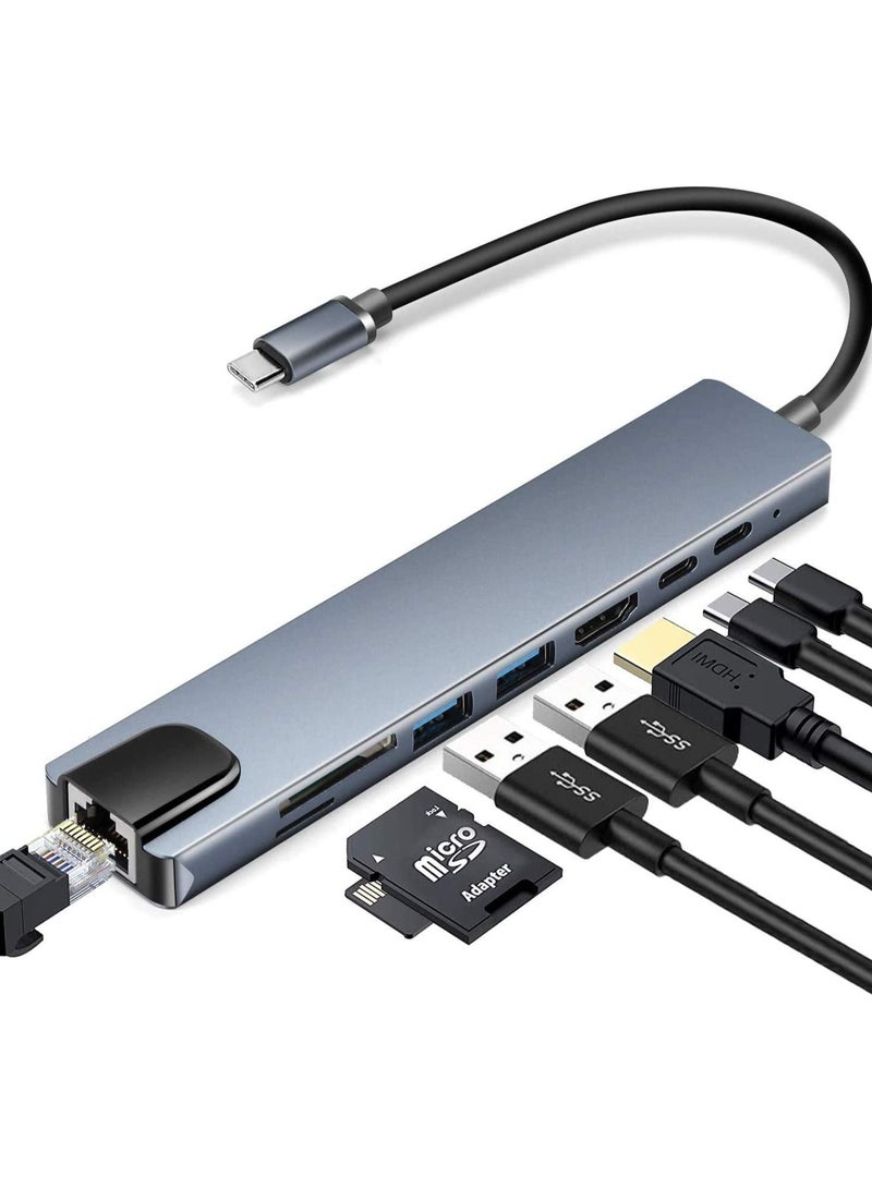 USB C Hub (8 in 1 Multifunction Adapter for MacBook & Windows) / USB Docking Station / 4K HDMI, HDTV, SD/TF card - Image 1