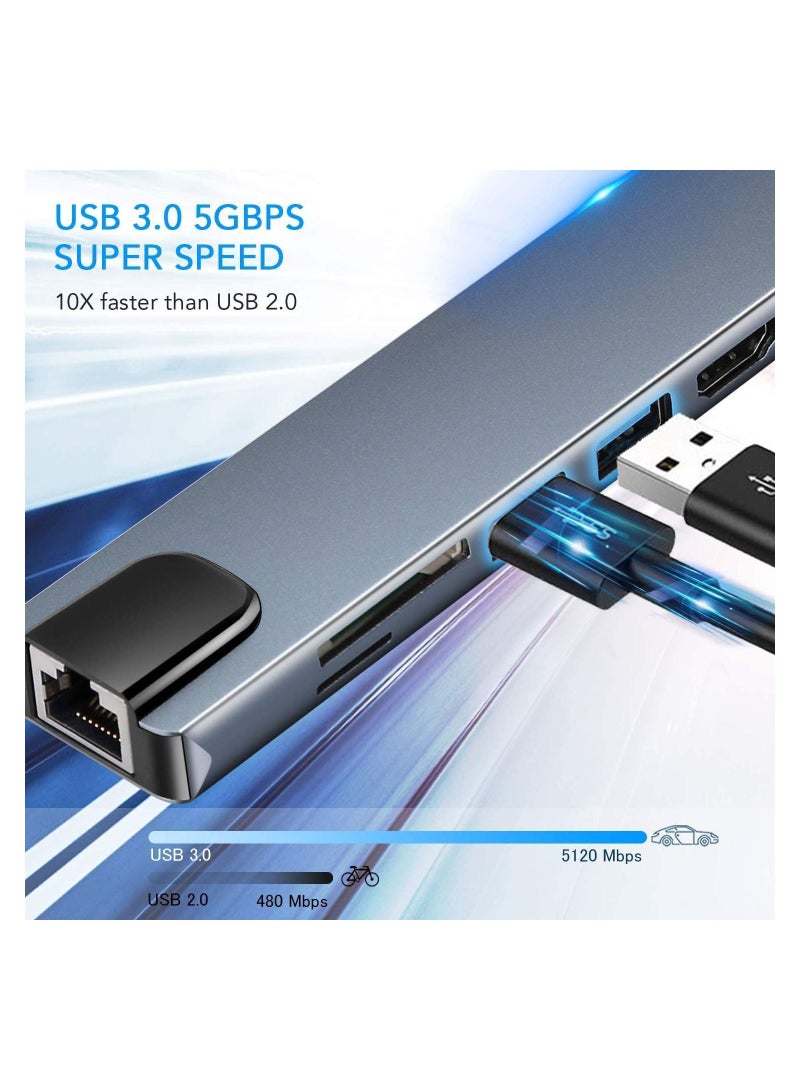 USB C Hub (8 in 1 Multifunction Adapter for MacBook & Windows) / USB Docking Station / 4K HDMI, HDTV, SD/TF card - Image 4
