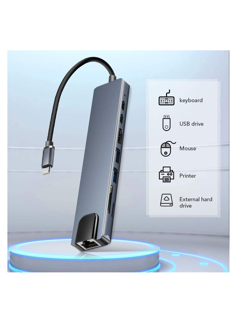 USB C Hub (8 in 1 Multifunction Adapter for MacBook & Windows) / USB Docking Station / 4K HDMI, HDTV, SD/TF card - Image 2