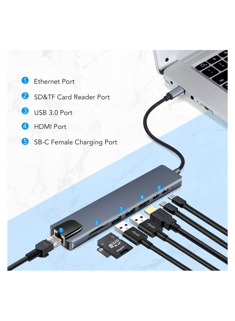 USB C Hub (8 in 1 Multifunction Adapter for MacBook & Windows) / USB Docking Station / 4K HDMI, HDTV, SD/TF card - Image 3