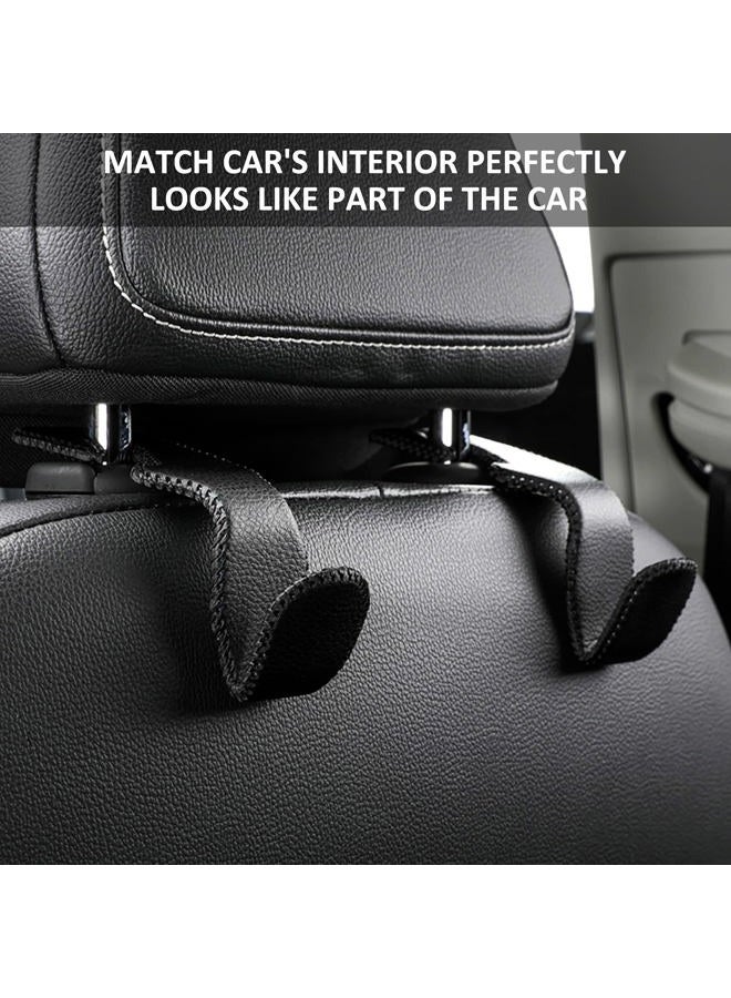 TISOHUGO Car Seat Hooks, Cars Backseat Headrest Hangers Genuine Leather Stylish Vehicle Organizer Holders for Purse Clothes Hat Grocery, 2 Pack, Gray - Image 2