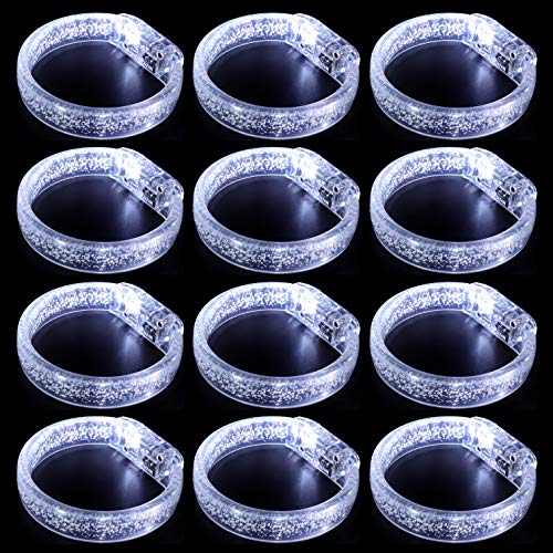 DAOKEY LED Light up Bracelets White Glow Wristbands Party Favors Toys Supplies for Birthday Halloween Carnivals Parties for Kids over 3 Years Old Clear Case 12 Pack - Image 1