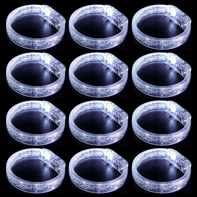 DAOKEY LED Light up Bracelets White Glow Wristbands Party Favors Toys Supplies for Birthday Halloween Carnivals Parties for Kids over 3 Years Old Clear Case 12 Pack - Image 2