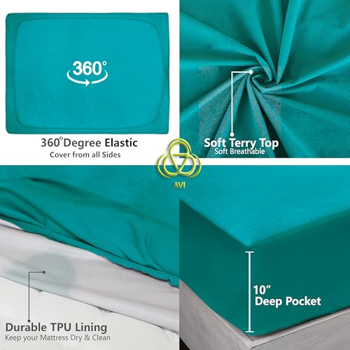 AVI Terry Cotton Ultra Soft Waterproof Bed Mattress Protector Double Size 72x72 inch | Breathable Washable Elastic Fitted Mattresses Cover for Double Bed (6x6 feet, Teal Green - Fit On 2-10 Inch) - Image 4