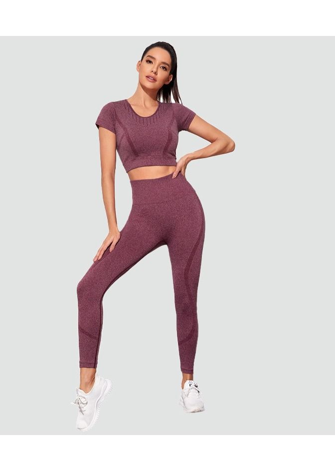 Loquat Women's Fashion Casual Short-sleeved Seamless Suit Gradient Color Tie Dye Printed High Waist Yoga Shorts Tracksuit Sets 