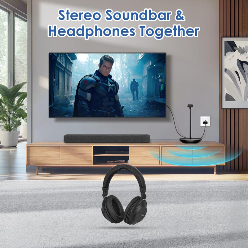 SIMOLIO 737D Plus TV Headphones Wireless for Seniors with Cinema & Clear Dialog Mode, Volume Boosted Wireless Bluetooth Headphones for Television Watching, No Latency, TV & Bluetooth Mode, 164FT/50M - Image 5