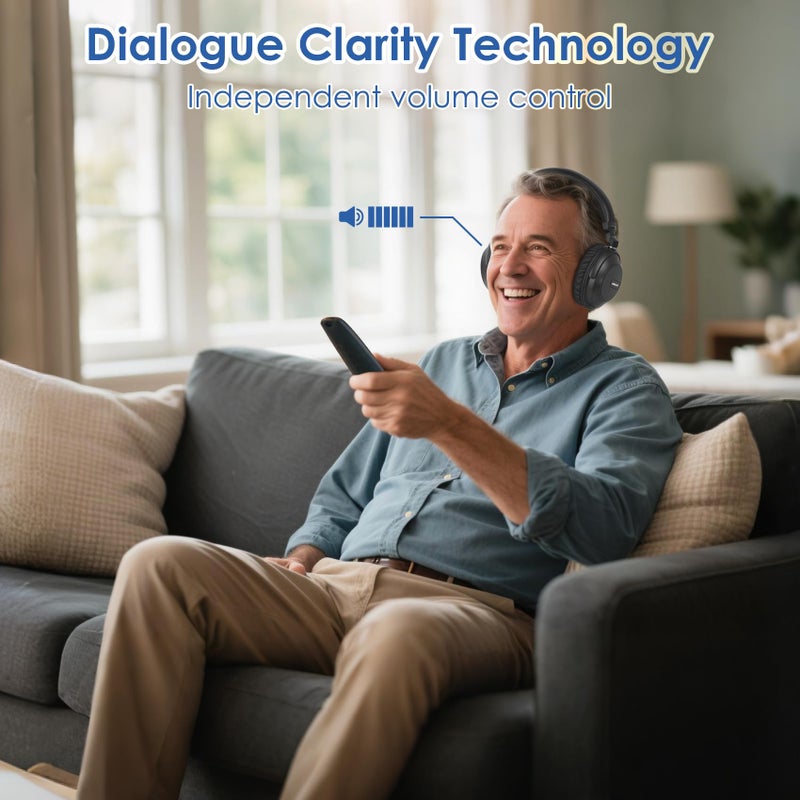 SIMOLIO 737D Plus TV Headphones Wireless for Seniors with Cinema & Clear Dialog Mode, Volume Boosted Wireless Bluetooth Headphones for Television Watching, No Latency, TV & Bluetooth Mode, 164FT/50M - Image 2