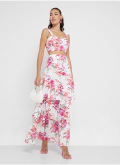 Ginger Floral Bustier Crop Top & Tiered Maxi Skirt Co-Ord Set  - Image 1