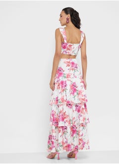 Ginger Floral Bustier Crop Top & Tiered Maxi Skirt Co-Ord Set  - Image 2