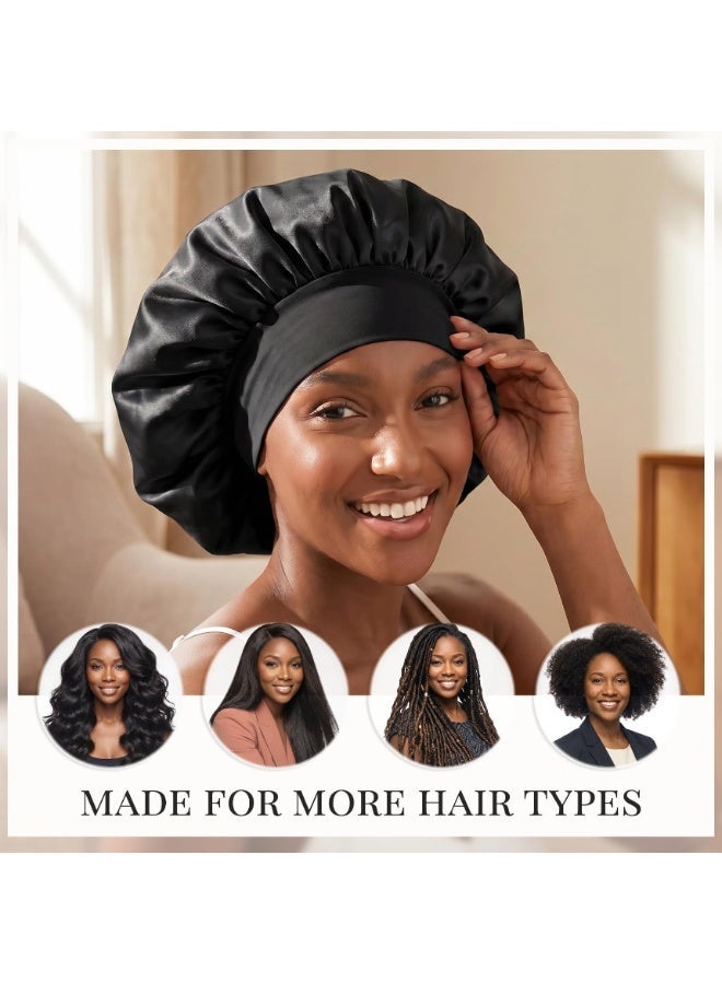 Yalla Pick 3 Pcs Extra Large Satin Sleep Cap Set, Silk Bonnet for Curly Straight Natural Hair, Soft Breathable Night Hair Cover for Women, Overnight Hair Care (40cm) - Image 5
