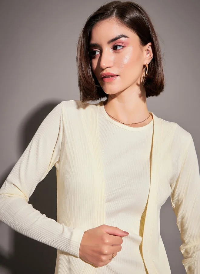 SASSAFRAS Off White Longline Shrug for Women