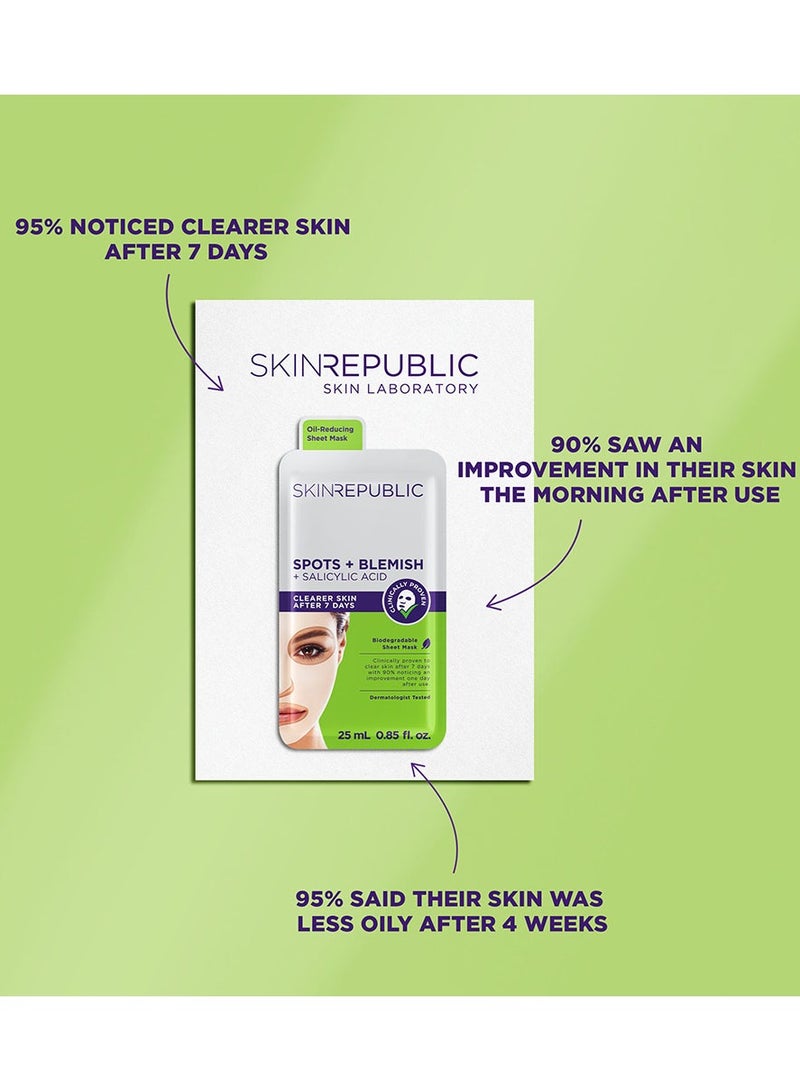 سكين ريبابلك قناع ورقي للوجه بحمض الساليسيليك (3 أقنعة) - سيروم مضاد للبقع مع خلاصة بندق الساحرة وشجرة الشاي، يُنقّي البشرة في 7 أيام، يُفتح المسام ويُشدّها، ويُقلّل من ظهور البثور. - Image 3