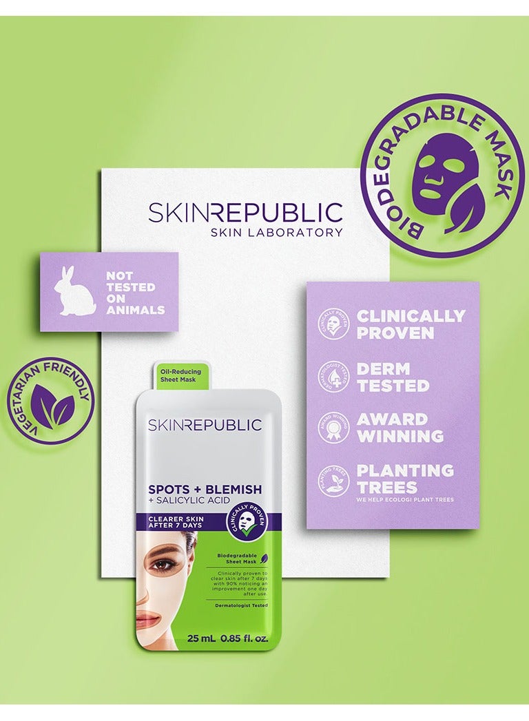 سكين ريبابلك قناع ورقي للوجه بحمض الساليسيليك (3 أقنعة) - سيروم مضاد للبقع مع خلاصة بندق الساحرة وشجرة الشاي، يُنقّي البشرة في 7 أيام، يُفتح المسام ويُشدّها، ويُقلّل من ظهور البثور. - Image 4