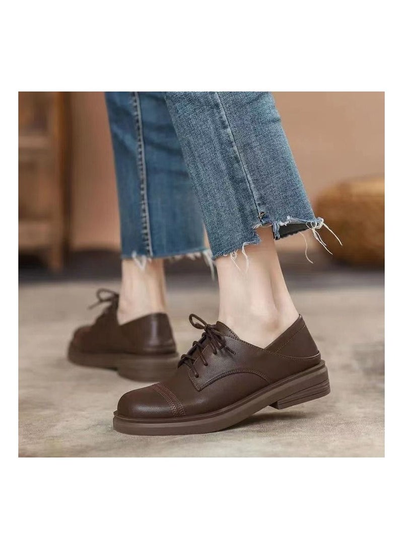 1-Pair New Spring and Summer Ladies Casual Leather Shoes,Rubber Soft Bottom Improve Overall Foot Comfort Women's Shoes,Colour Brown,Size 35 Yard - Image 3