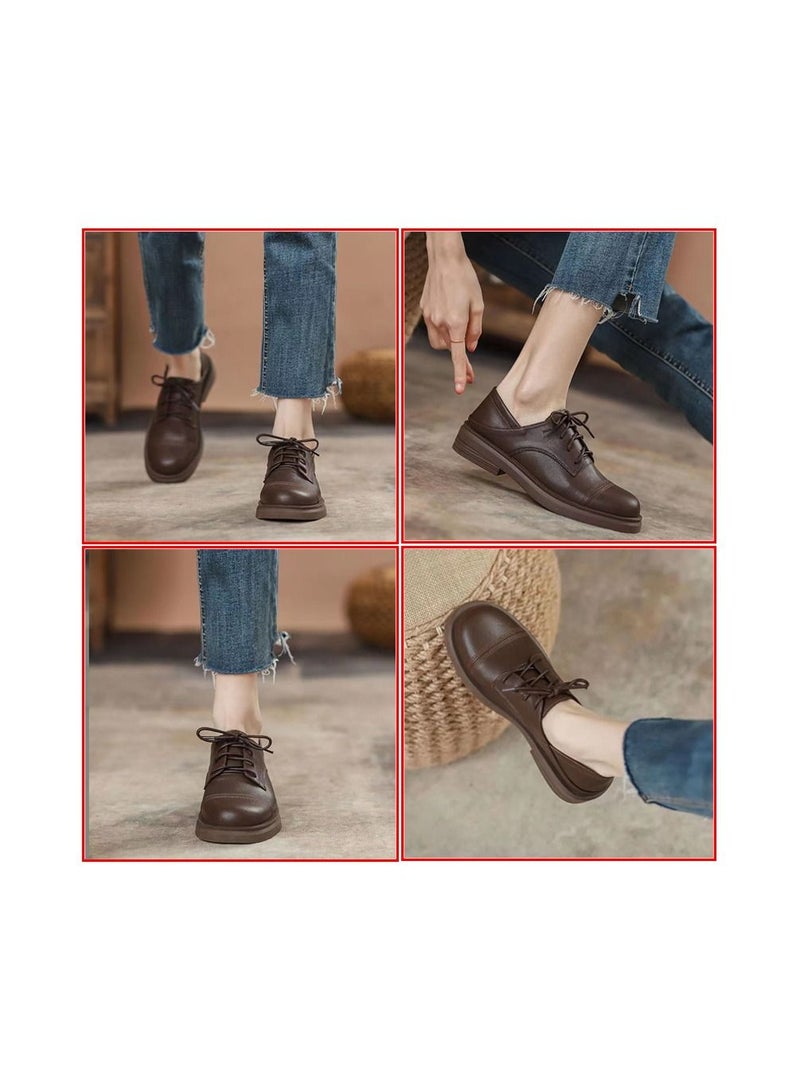 1-Pair New Spring and Summer Ladies Casual Leather Shoes,Rubber Soft Bottom Improve Overall Foot Comfort Women's Shoes,Colour Brown,Size 35 Yard - Image 2