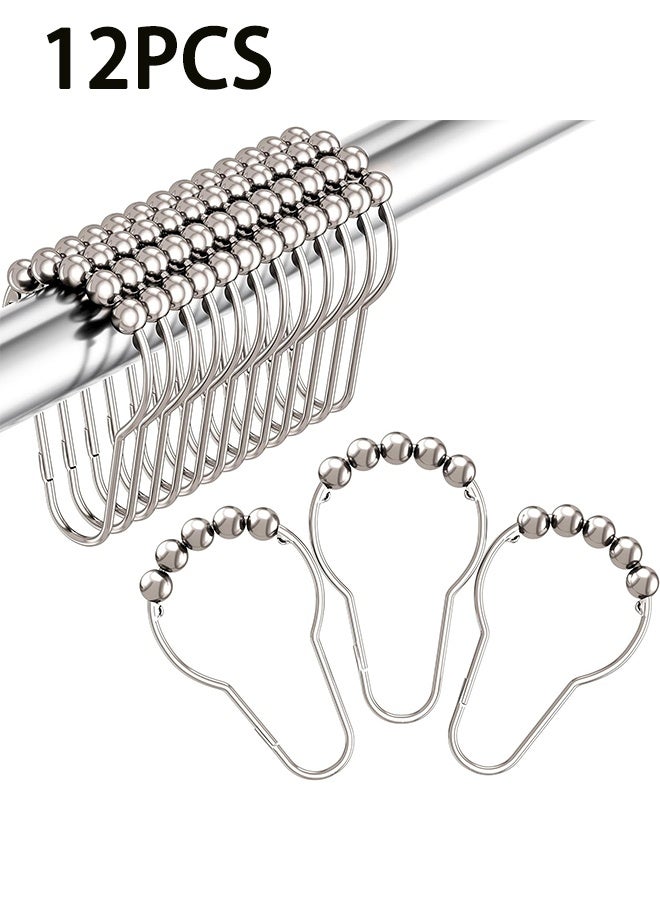 Shower Curtain Hooks, Decorative Rust Proof Stainless Steel Shower Curtain Hooks for Bathroom Shower Rods Set of 12, Polished Nickel - Image 1