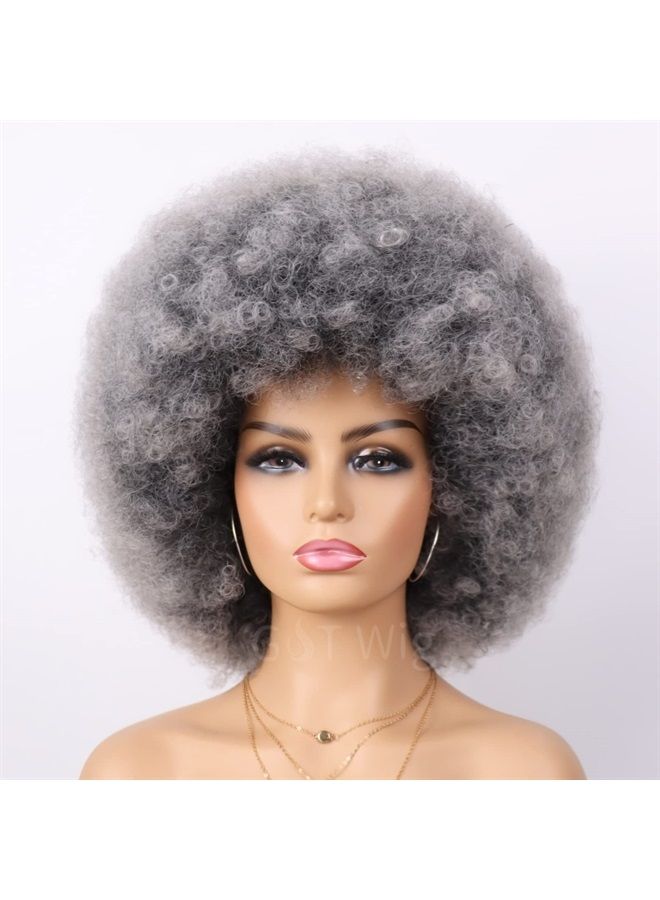 G&T Wig Dark Grey Afro Curly Wigs for Unisex Men Women Glueless Wear and Go Wig Large Bouncy and Soft Natural Looking Synthetic Wigs for Costume Cosplay Party (1B/Dark Grey) - Image 1