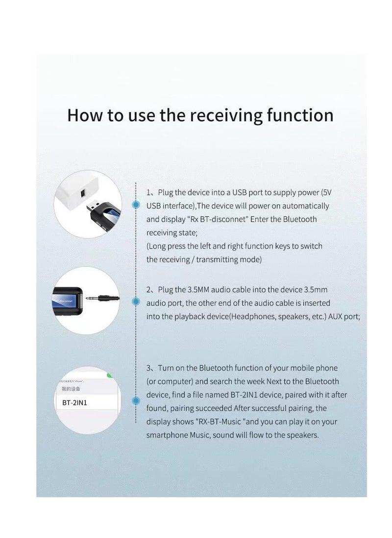 Generic - USB Bluetooth 5.0 Transmitter Receiver for TV, Portable Wireless Bluetooth Adapter, 3.5mm Jack Audio Bluetooth Transmitter for PC, Sound Card, Car, Headphones, Speakers - Image 1