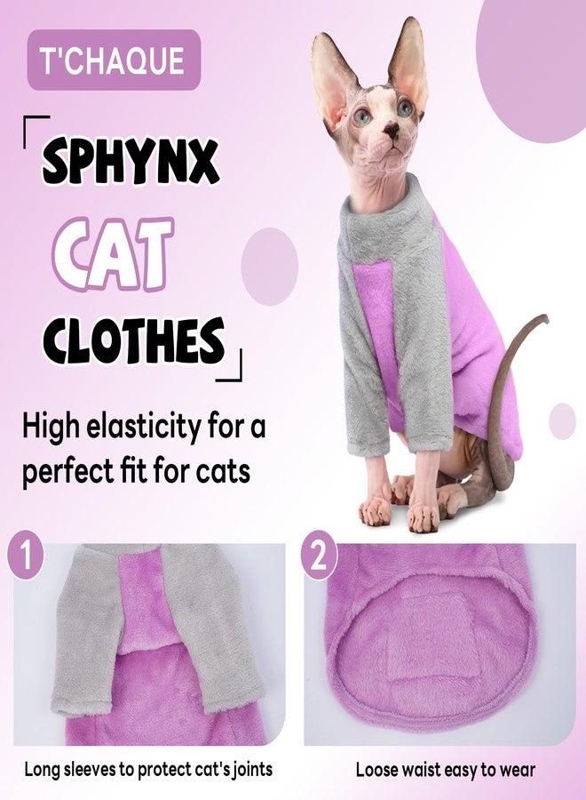 T'CHAQUE Sphynx Cat Clothes, Soft Fleece Winter Sweaters for Hairless Cats, Warm Pajama Jumpsuit with Sleeves and Hoodie, Cozy Pullover Outfit for Kittens - Image 2