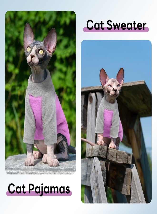 T'CHAQUE Sphynx Cat Clothes, Soft Fleece Winter Sweaters for Hairless Cats, Warm Pajama Jumpsuit with Sleeves and Hoodie, Cozy Pullover Outfit for Kittens - Image 5