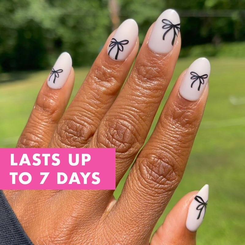 Olive & June Classic Super Stick Mani Press On Nails | No Glue Needed | 32 Tab Nails 16 Sizes | Non-Toxic Tabs Easy On-Off Non-Damaging Realist Look | 7-Day Wear | Medium, Oval | Dainty Bows - Image 2