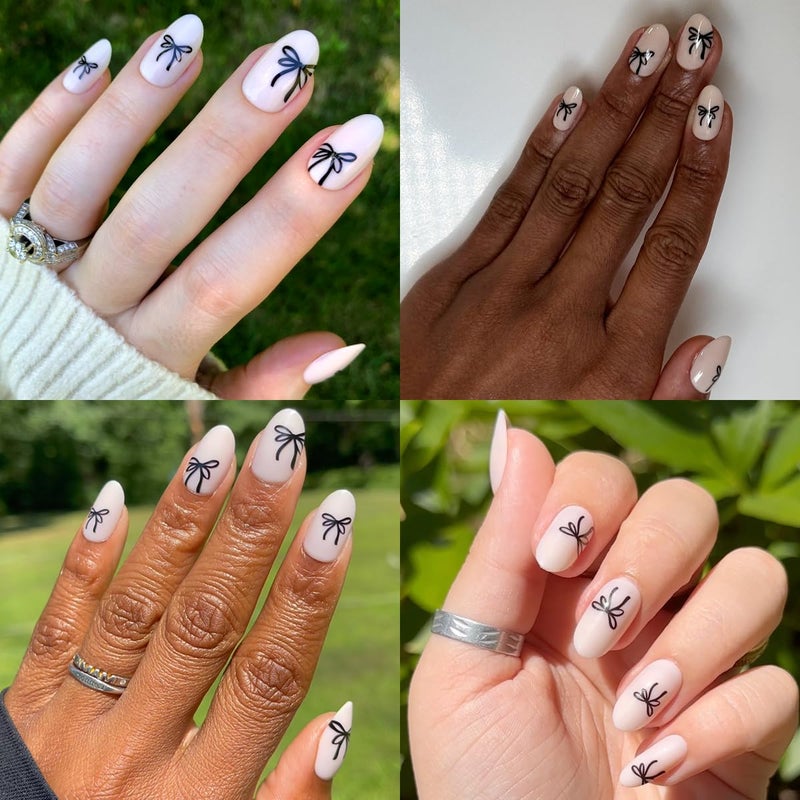 Olive & June Classic Super Stick Mani Press On Nails | No Glue Needed | 32 Tab Nails 16 Sizes | Non-Toxic Tabs Easy On-Off Non-Damaging Realist Look | 7-Day Wear | Medium, Oval | Dainty Bows - Image 5