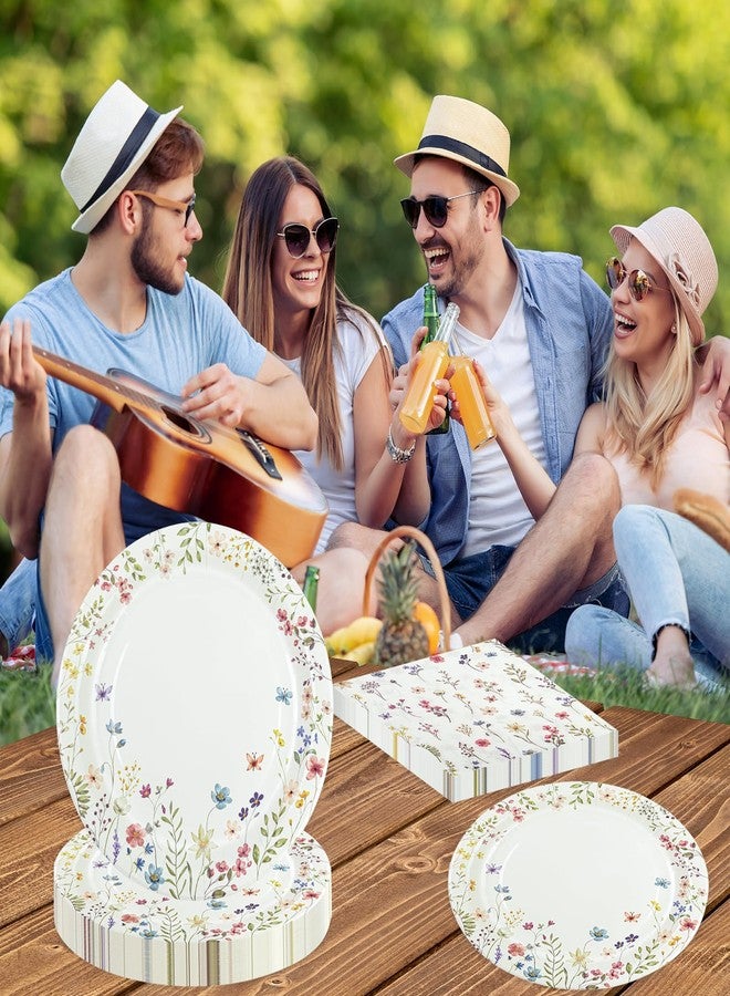 LDFDRT مجموعة LDFDRT مكونة من 40 قطعة من أطباق ومناديل ورقية مزينة بزهور الربيع البرية، للاستخدام مرة واحدة، مقاس 9 بوصات، تتضمن 20 طبقًا للحلويات و20 منديلًا، مثالية لتزيين حفلات كعكة الفاكهة. - Image 3