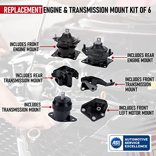 AA Ignition مجموعة مثبتات المحرك وناقل الحركة 6 قطع - تناسب هوندا أكورد 2003-2007 2.4 لتر أوتوماتيكي - تحل محل A4526HY، A4517، A4509، A4542، A4516، A4510 - مثبتات أمامية، يمينية، خلفية، علوية - Image 4