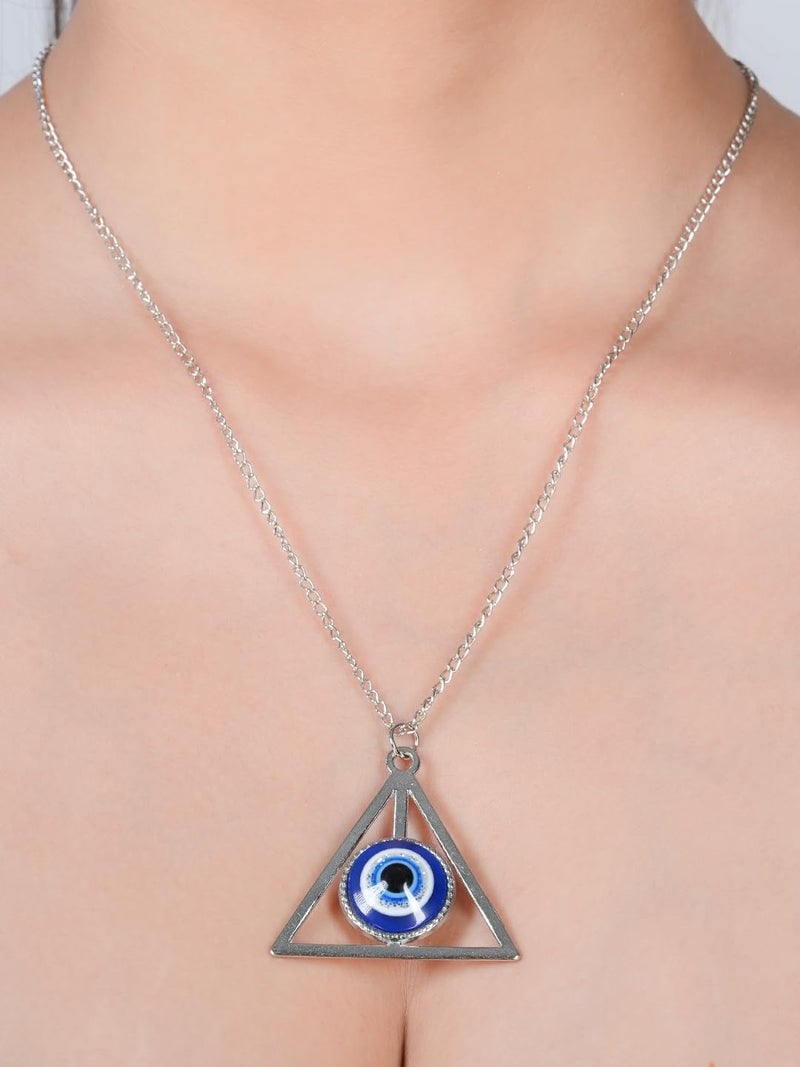 STYOLLO Oxidised Silver Metal Evil Eye Protector Necklace Pendant Set For Women & Girls Stylish | Women's Necklaces Silver Fashion Jewellery Sets | Fancy Girls' Chains & Necklace- Set of 1 - Image 4