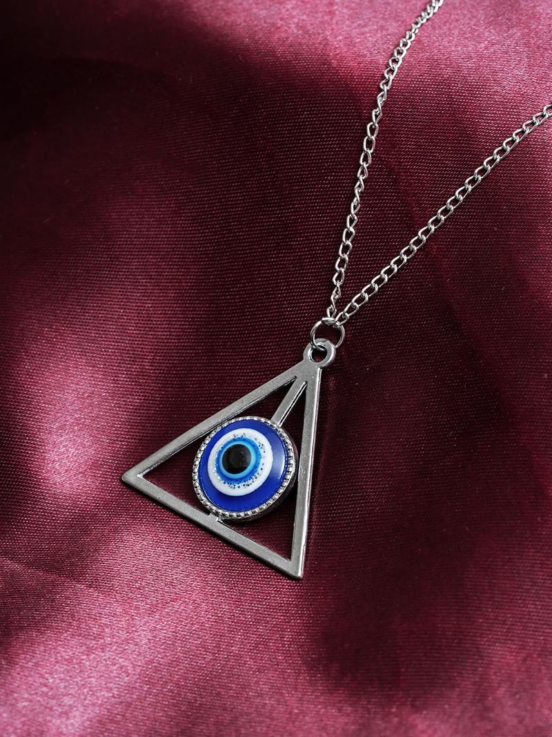 STYOLLO Oxidised Silver Metal Evil Eye Protector Necklace Pendant Set For Women & Girls Stylish | Women's Necklaces Silver Fashion Jewellery Sets | Fancy Girls' Chains & Necklace- Set of 1 - Image 3