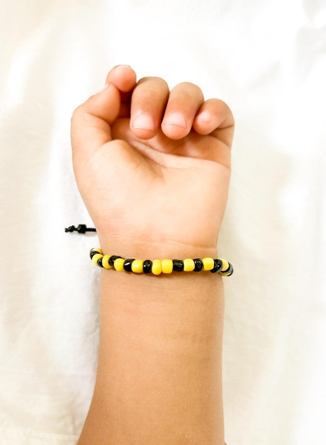KYZZO Black & Yellow Beads Cotton Thread Nazar Beads Hand Bracelet | Adjustable Nazariya Slider Bracelet | Nazar Protector Mangati for New Born Babies Girls & Boys - Image 2