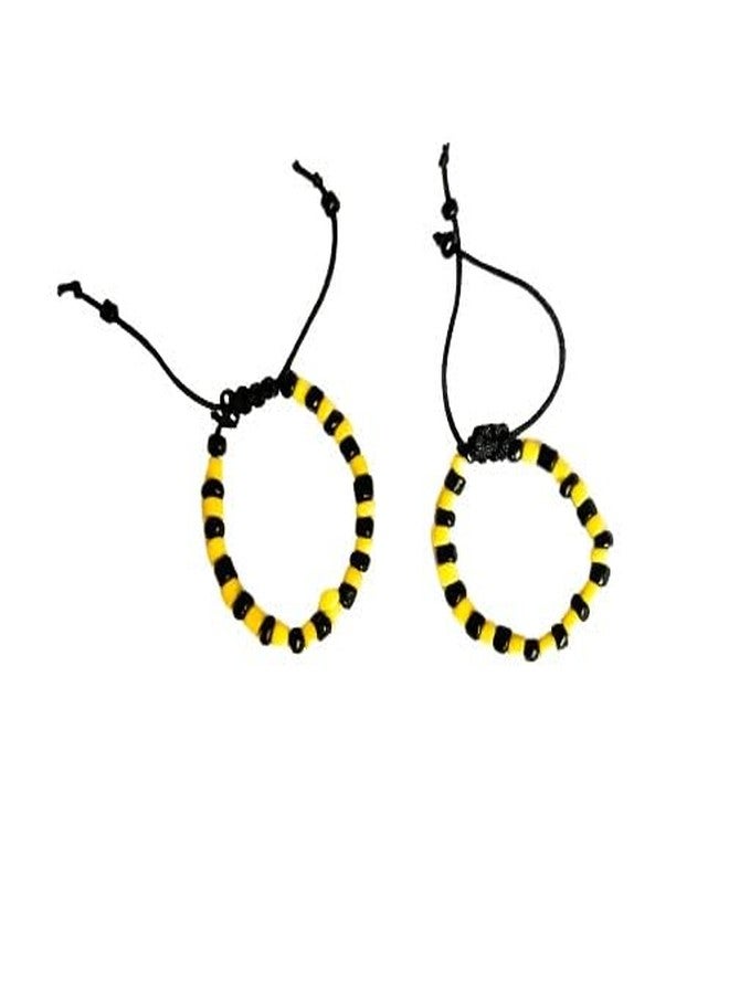 KYZZO Black & Yellow Beads Cotton Thread Nazar Beads Hand Bracelet | Adjustable Nazariya Slider Bracelet | Nazar Protector Mangati for New Born Babies Girls & Boys - Image 1
