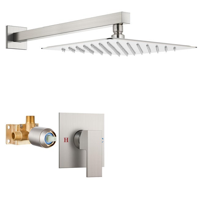 SHOWER FAUCET SET BATHROOM RAIN SHOWER SYSTEM SUS304 STAINLESS STEEL SINGLE HANDLE WITH MALE THREADS ROUGHIN VALVE SHOWER TRIM KIT 10 INCH WALL MOUNT SHOWER HEAD BRUSHED NICKEL
