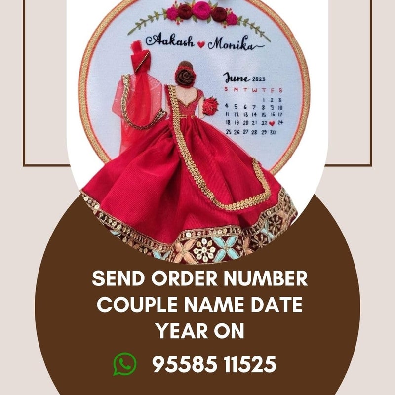 Personalized Wedding Anniversary Traditional Red Embroidery Hoop | Save The Date Calender  - Image 2