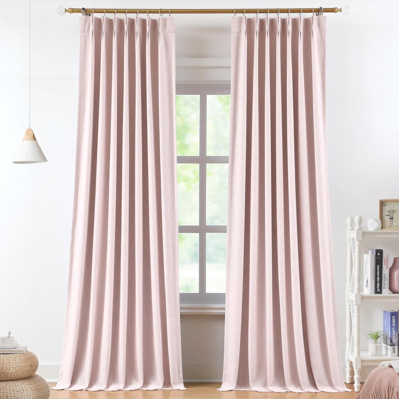 Vision Home Soft Pink Pinch Pleated Full Blackout Curtains Linen Blended Room Darkening Curtain Panels 90 inch for Living Room Bedroom Thermal Insulated Pinch Pleat Drapes with Hooks 40" Wx90 Lx2 - Image 1