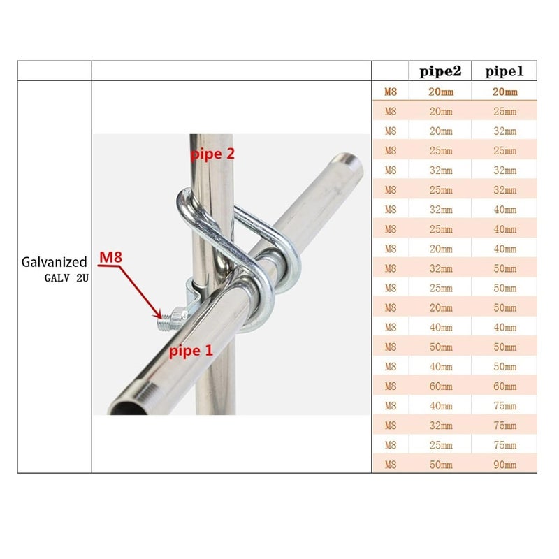 U-Bolts,1pcs M8 Galvanized Double U-Shaped Clamp Screw Cross Bolt Special-Shaped Steel Scaffolding Greenhouse - Image 3
