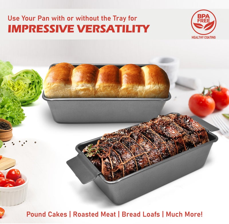 PERLLI Meat Loaf Pan with Drip Tray â€“ 2 Pc. 9.8 x 5.7 In. High-Carbon-Steel Nonstick Meatloaf Pan with Drain Tray â€“ Large BPA-Free Oven Loaf Pan for Baking, Bread, Cakes, Roasting Meat, & More - Image 5