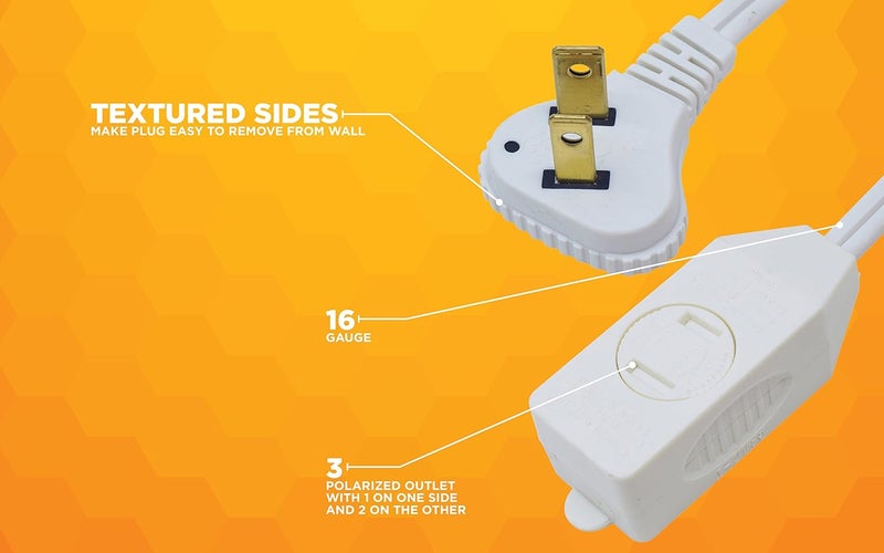 Woods SlimLine 2235 Indoor Flat Plug Extension Cord 3 Foot Cord Right Angled Plug 16 gauge 3 Polarized Outlets 125 Volts Space Saving Design Neutral White Color UL and CUL Listed Pack of 2 - Image 5