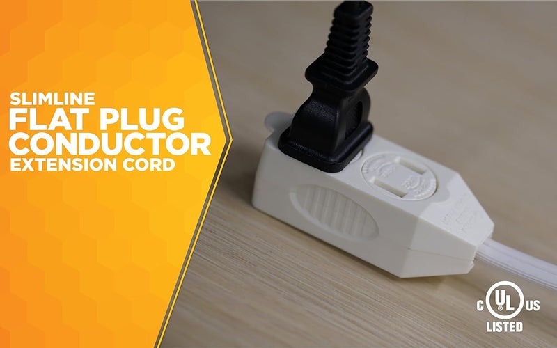 Woods SlimLine 2235 Indoor Flat Plug Extension Cord 3 Foot Cord Right Angled Plug 16 gauge 3 Polarized Outlets 125 Volts Space Saving Design Neutral White Color UL and CUL Listed Pack of 2 - Image 2