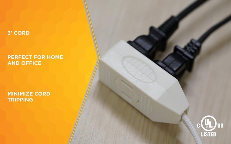 Woods SlimLine 2235 Indoor Flat Plug Extension Cord 3 Foot Cord Right Angled Plug 16 gauge 3 Polarized Outlets 125 Volts Space Saving Design Neutral White Color UL and CUL Listed Pack of 2 - Image 3