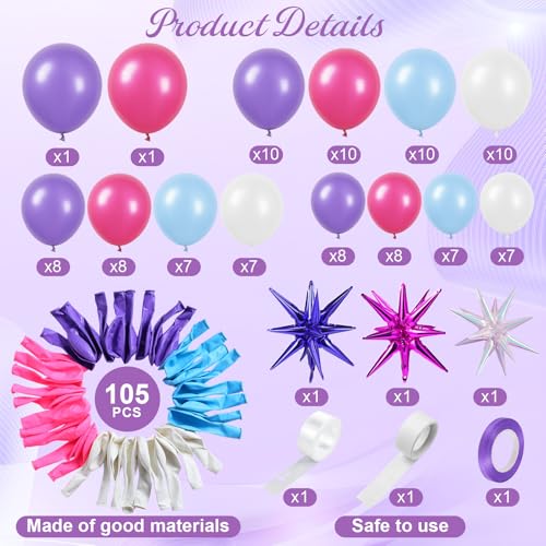 Blosssound 108 Pcs Kpop Theme Purple Pink Balloon Kit Different Sizes 18 12 10 5 Inch Kpop Theme Garland Arch Latex Balloons for Birthday Party Music Fans Princess Photo Backdrop Decor - Image 5