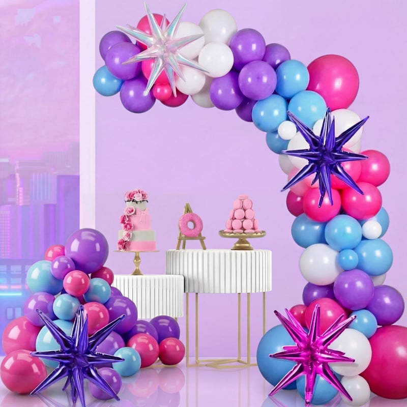 Blosssound 108 Pcs Kpop Theme Purple Pink Balloon Kit Different Sizes 18 12 10 5 Inch Kpop Theme Garland Arch Latex Balloons for Birthday Party Music Fans Princess Photo Backdrop Decor - Image 3